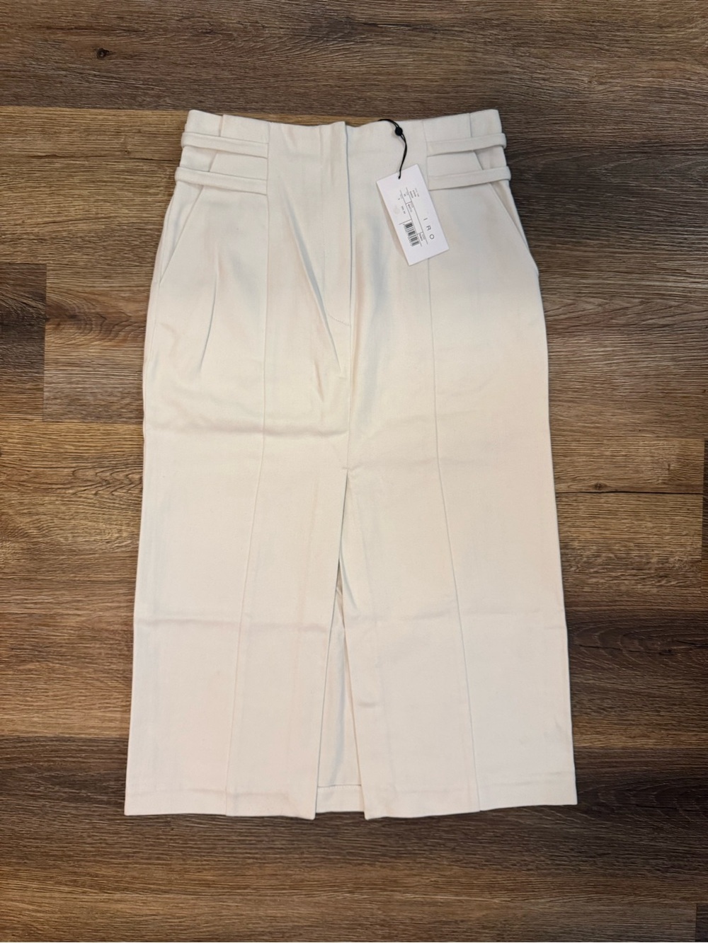 NWT IRO Cream Textured Midi Skirt with Waistband Detail